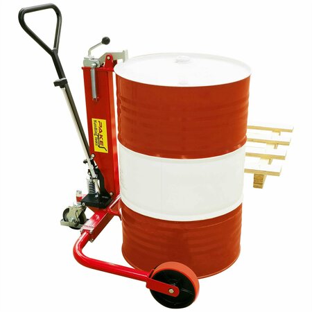 Pake Handling Tools Hydraulic Drum Truck, 550 Lb. Cap., for 55 Gal, Rim Catch, 33-1/2'' Distance Between Legs PAKDTW250